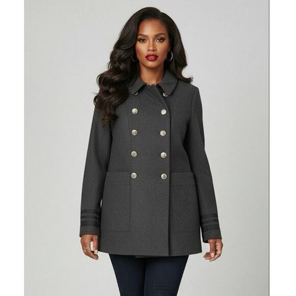 Calvin Klein Coat Women's XL Charcoal Gray Wool Blend Double Breasted Peacoat - Picture 1 of 10